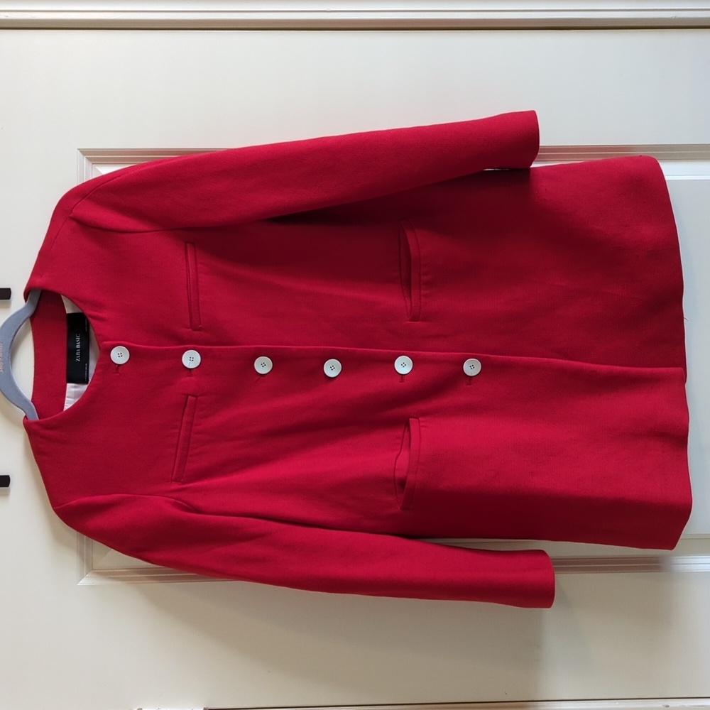Zara Basic Size Small Red Jacket/Blazer With Whit… - image 1